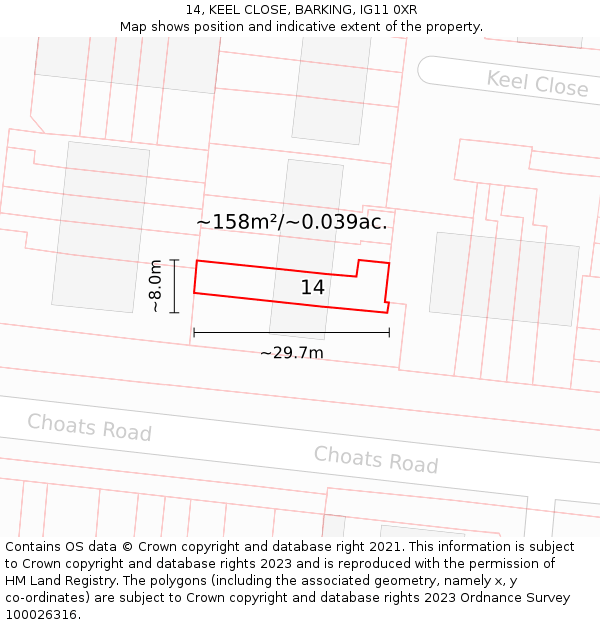 14, KEEL CLOSE, BARKING, IG11 0XR: Plot and title map