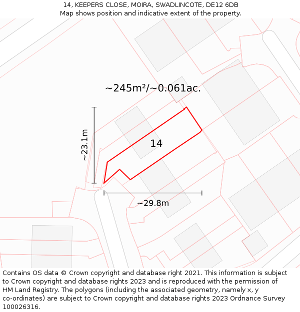 14, KEEPERS CLOSE, MOIRA, SWADLINCOTE, DE12 6DB: Plot and title map