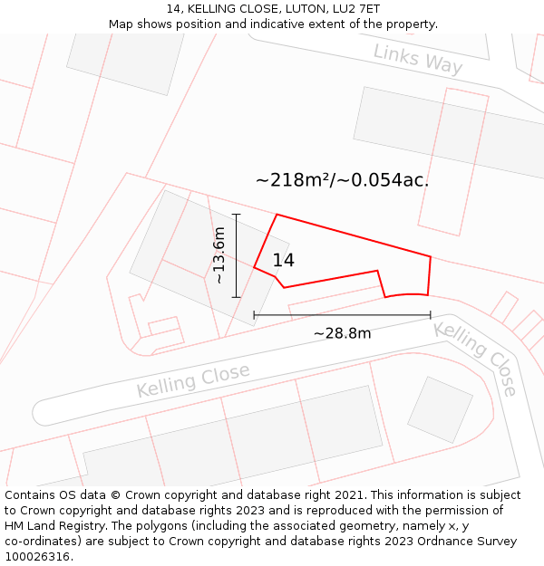 14, KELLING CLOSE, LUTON, LU2 7ET: Plot and title map