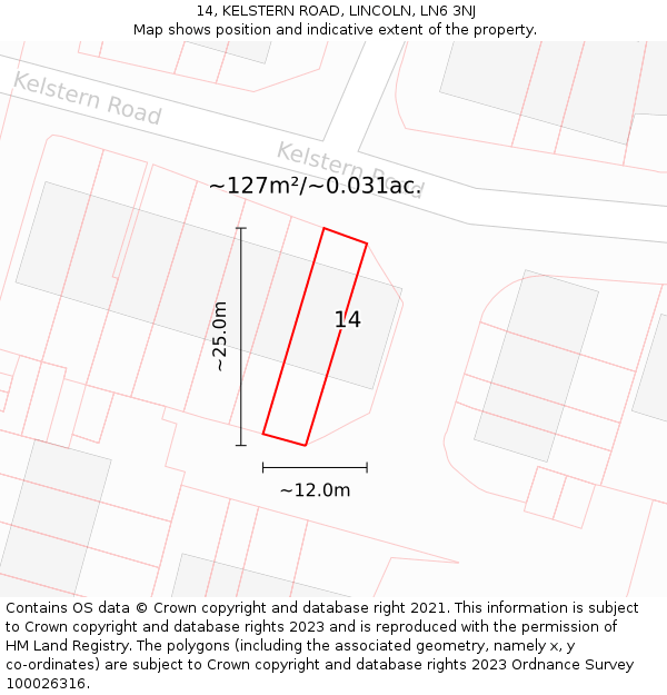 14, KELSTERN ROAD, LINCOLN, LN6 3NJ: Plot and title map