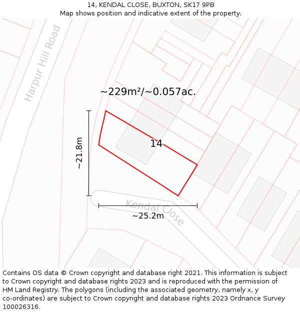 14, KENDAL CLOSE, BUXTON, SK17 9PB: Plot and title map