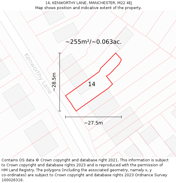 14, KENWORTHY LANE, MANCHESTER, M22 4EJ: Plot and title map
