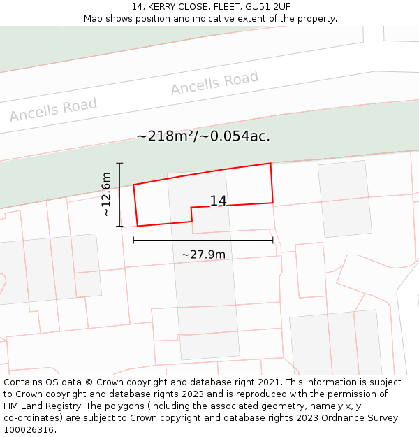 14, KERRY CLOSE, FLEET, GU51 2UF: Plot and title map