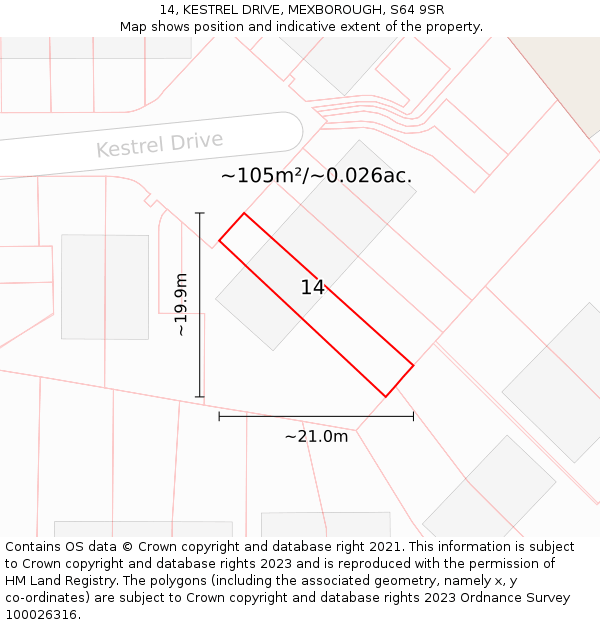 14, KESTREL DRIVE, MEXBOROUGH, S64 9SR: Plot and title map