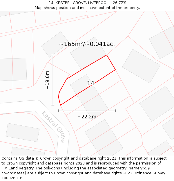 14, KESTREL GROVE, LIVERPOOL, L26 7ZS: Plot and title map