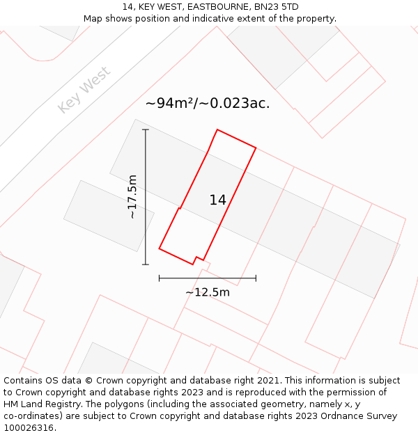 14, KEY WEST, EASTBOURNE, BN23 5TD: Plot and title map