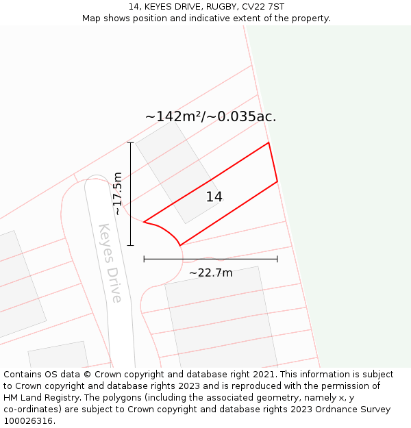 14, KEYES DRIVE, RUGBY, CV22 7ST: Plot and title map