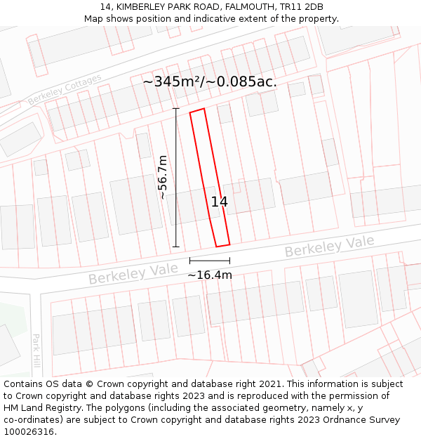 14, KIMBERLEY PARK ROAD, FALMOUTH, TR11 2DB: Plot and title map
