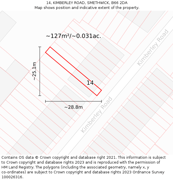 14, KIMBERLEY ROAD, SMETHWICK, B66 2DA: Plot and title map