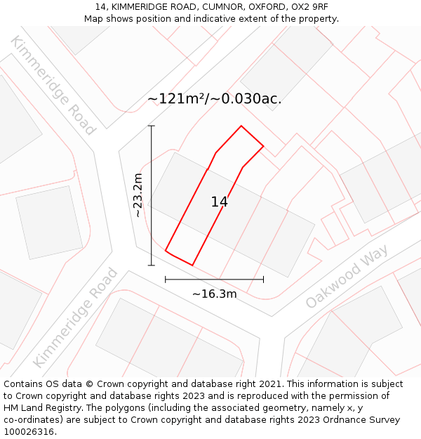 14, KIMMERIDGE ROAD, CUMNOR, OXFORD, OX2 9RF: Plot and title map