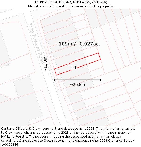 14, KING EDWARD ROAD, NUNEATON, CV11 4BQ: Plot and title map
