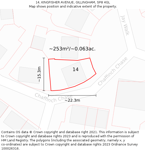 14, KINGFISHER AVENUE, GILLINGHAM, SP8 4GL: Plot and title map