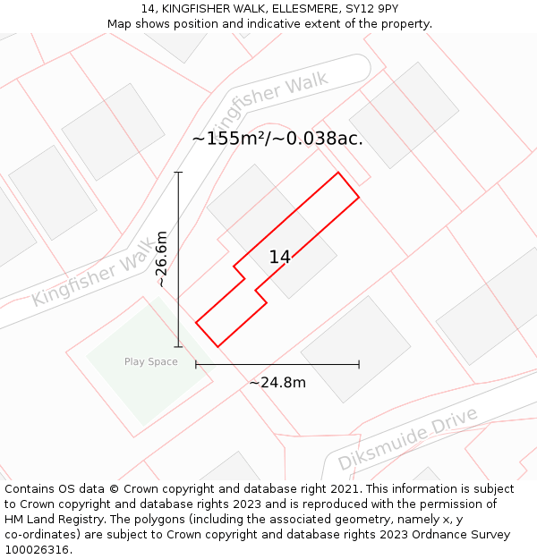14, KINGFISHER WALK, ELLESMERE, SY12 9PY: Plot and title map