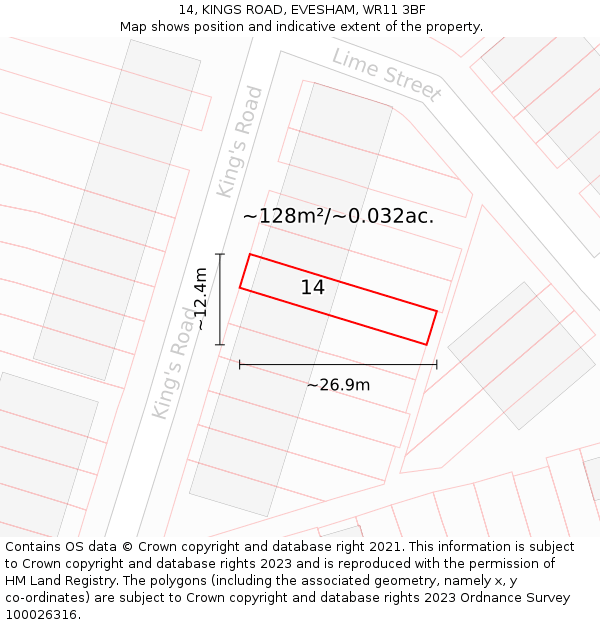14, KINGS ROAD, EVESHAM, WR11 3BF: Plot and title map