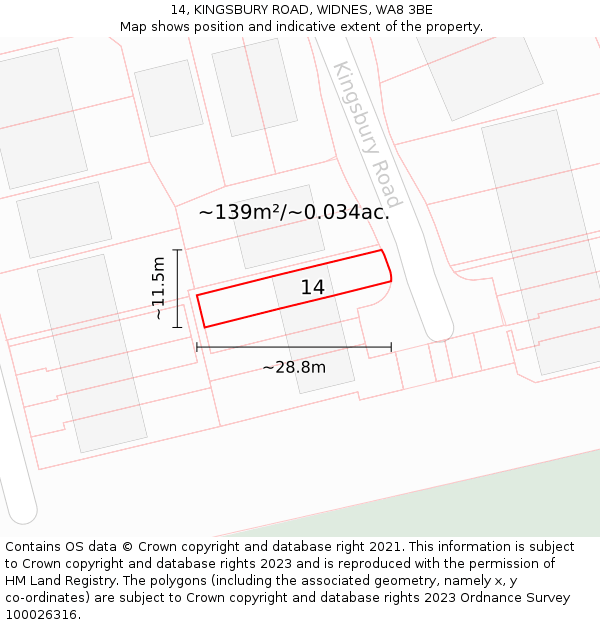 14, KINGSBURY ROAD, WIDNES, WA8 3BE: Plot and title map