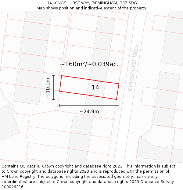 14, KINGSHURST WAY, BIRMINGHAM, B37 6DG: Plot and title map