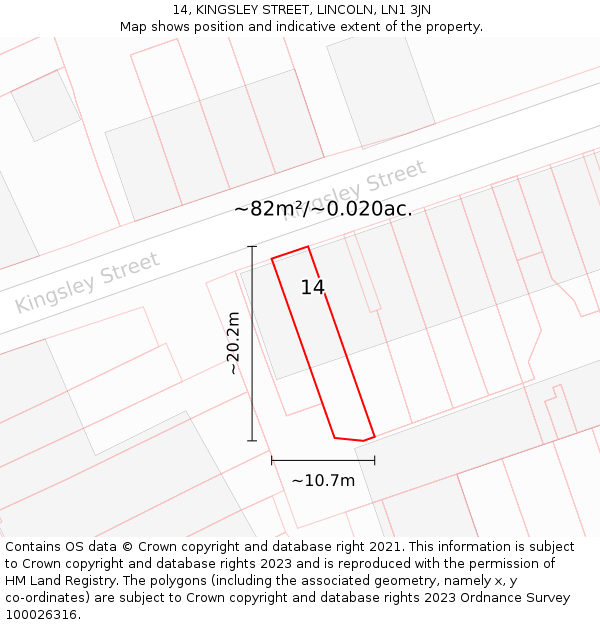 14, KINGSLEY STREET, LINCOLN, LN1 3JN: Plot and title map