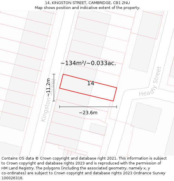 14, KINGSTON STREET, CAMBRIDGE, CB1 2NU: Plot and title map