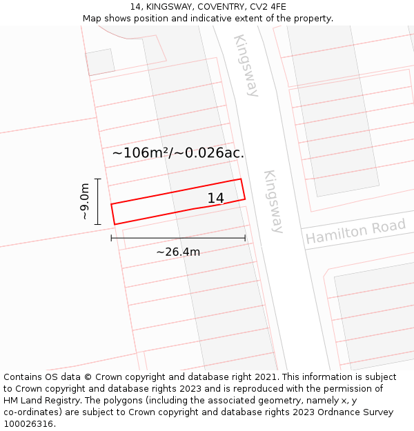 14, KINGSWAY, COVENTRY, CV2 4FE: Plot and title map