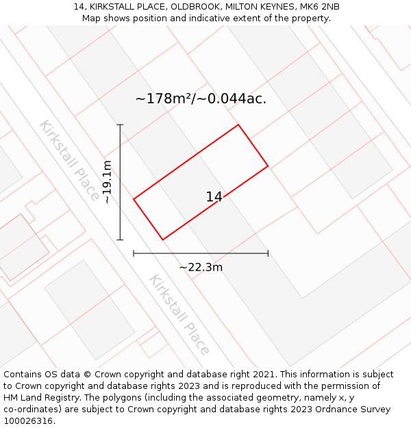 14, KIRKSTALL PLACE, OLDBROOK, MILTON KEYNES, MK6 2NB: Plot and title map
