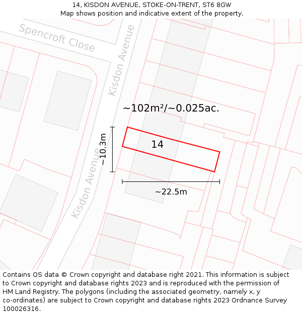 14, KISDON AVENUE, STOKE-ON-TRENT, ST6 8GW: Plot and title map