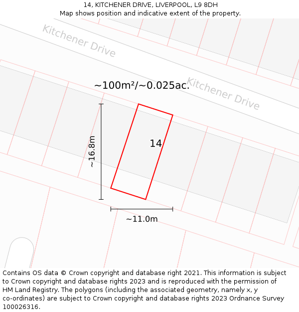14, KITCHENER DRIVE, LIVERPOOL, L9 8DH: Plot and title map