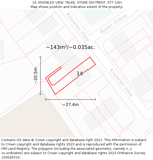 14, KNOWLES VIEW, TALKE, STOKE-ON-TRENT, ST7 1GH: Plot and title map
