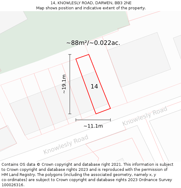 14, KNOWLESLY ROAD, DARWEN, BB3 2NE: Plot and title map