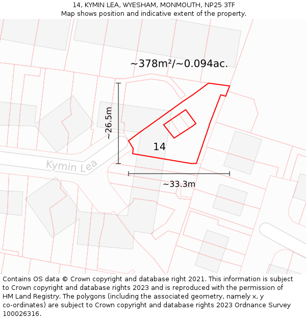 14, KYMIN LEA, WYESHAM, MONMOUTH, NP25 3TF: Plot and title map