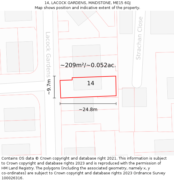 14, LACOCK GARDENS, MAIDSTONE, ME15 6GJ: Plot and title map