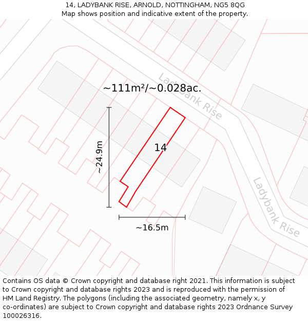 14, LADYBANK RISE, ARNOLD, NOTTINGHAM, NG5 8QG: Plot and title map