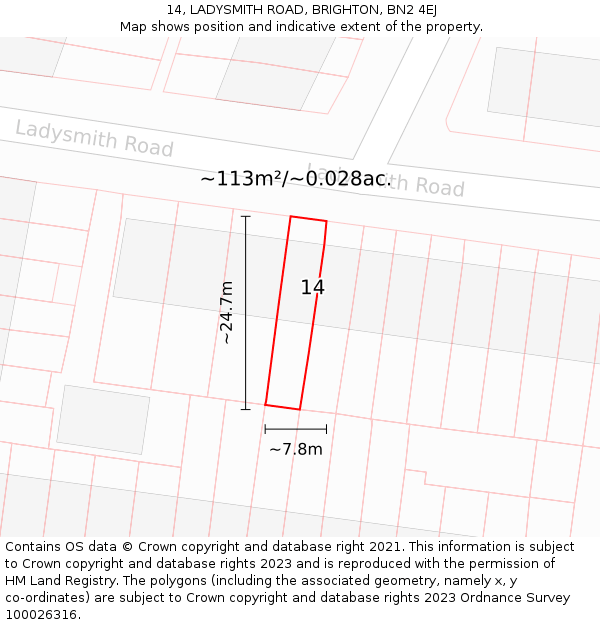 14, LADYSMITH ROAD, BRIGHTON, BN2 4EJ: Plot and title map