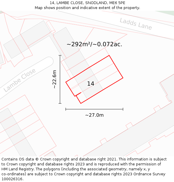 14, LAMBE CLOSE, SNODLAND, ME6 5PE: Plot and title map