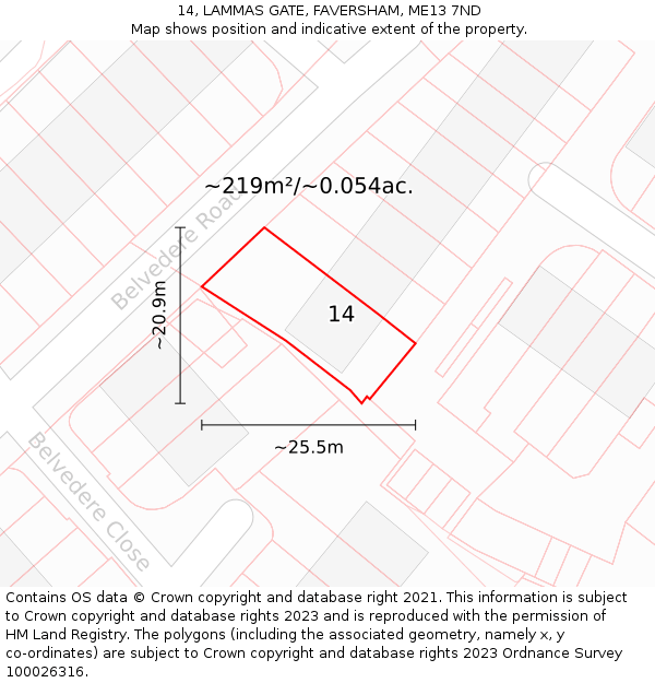 14, LAMMAS GATE, FAVERSHAM, ME13 7ND: Plot and title map