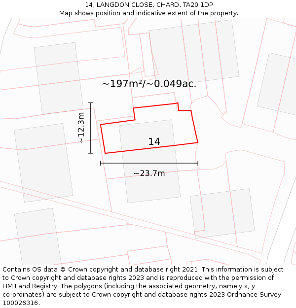 14, LANGDON CLOSE, CHARD, TA20 1DP: Plot and title map