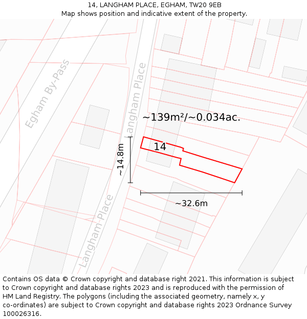 14, LANGHAM PLACE, EGHAM, TW20 9EB: Plot and title map