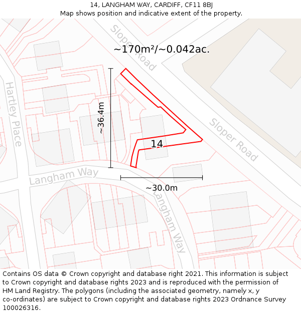 14, LANGHAM WAY, CARDIFF, CF11 8BJ: Plot and title map