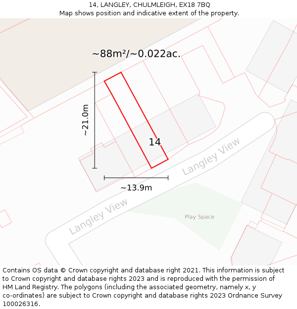 14, LANGLEY, CHULMLEIGH, EX18 7BQ: Plot and title map