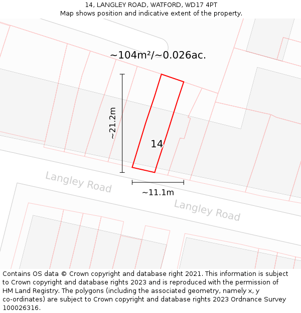 14, LANGLEY ROAD, WATFORD, WD17 4PT: Plot and title map