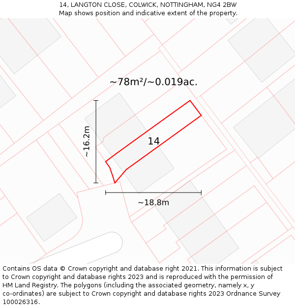 14, LANGTON CLOSE, COLWICK, NOTTINGHAM, NG4 2BW: Plot and title map