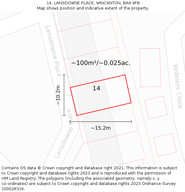 14, LANSDOWNE PLACE, WINCANTON, BA9 9FB: Plot and title map