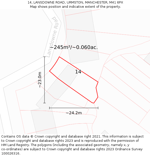 14, LANSDOWNE ROAD, URMSTON, MANCHESTER, M41 6PX: Plot and title map