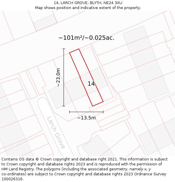 14, LARCH GROVE, BLYTH, NE24 3XU: Plot and title map