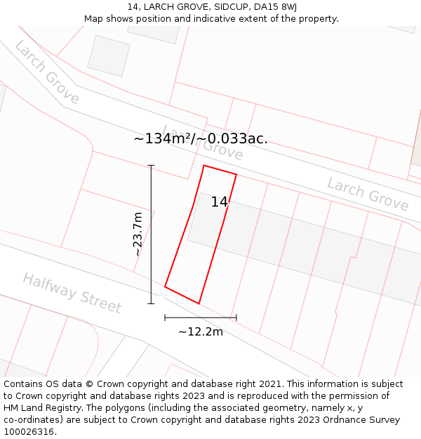 14, LARCH GROVE, SIDCUP, DA15 8WJ: Plot and title map