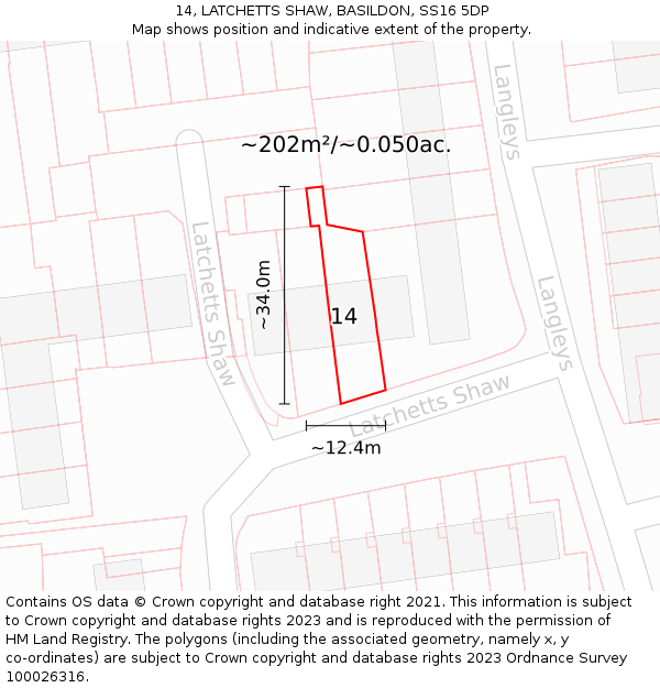 14, LATCHETTS SHAW, BASILDON, SS16 5DP: Plot and title map