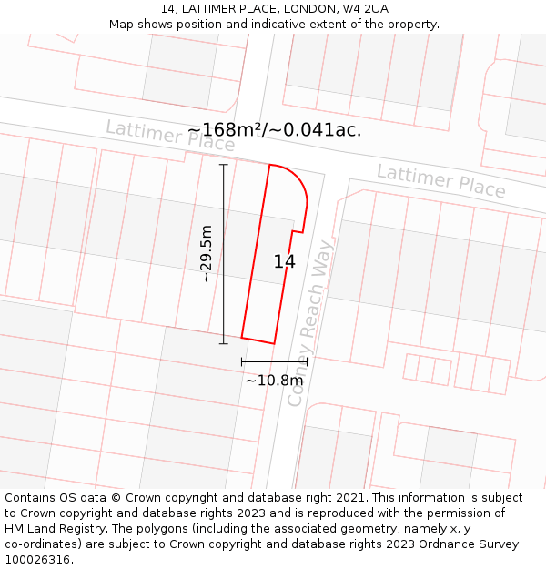 14, LATTIMER PLACE, LONDON, W4 2UA: Plot and title map