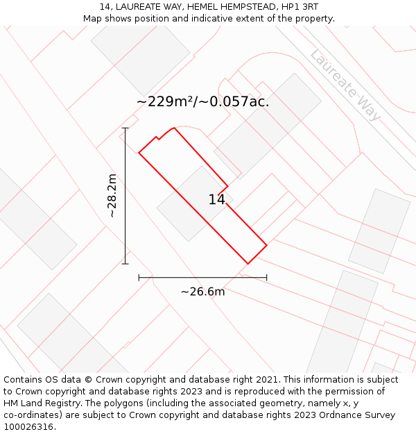 14, LAUREATE WAY, HEMEL HEMPSTEAD, HP1 3RT: Plot and title map