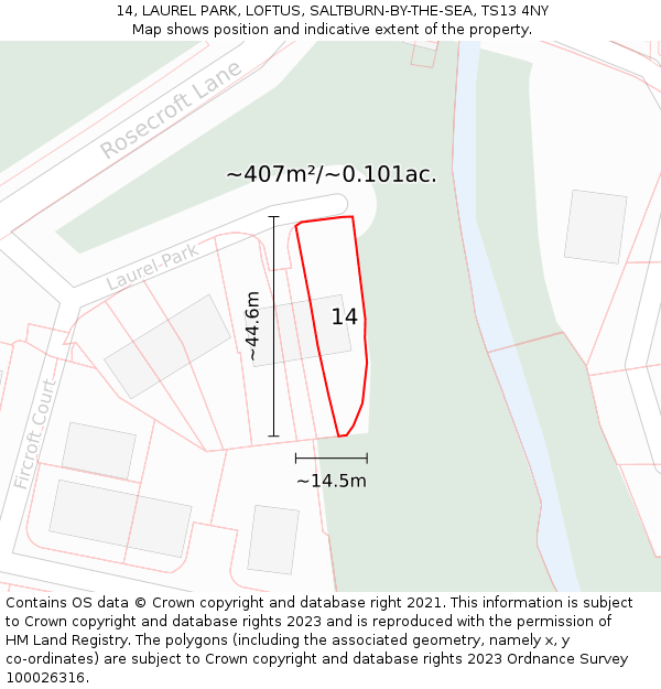 14, LAUREL PARK, LOFTUS, SALTBURN-BY-THE-SEA, TS13 4NY: Plot and title map