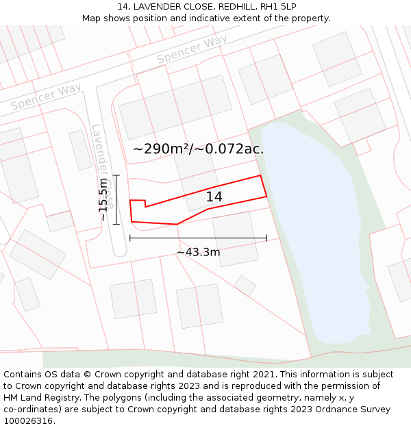 14, LAVENDER CLOSE, REDHILL, RH1 5LP: Plot and title map