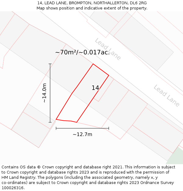 14, LEAD LANE, BROMPTON, NORTHALLERTON, DL6 2RG: Plot and title map
